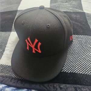 New Era Black Cap with Red Logo